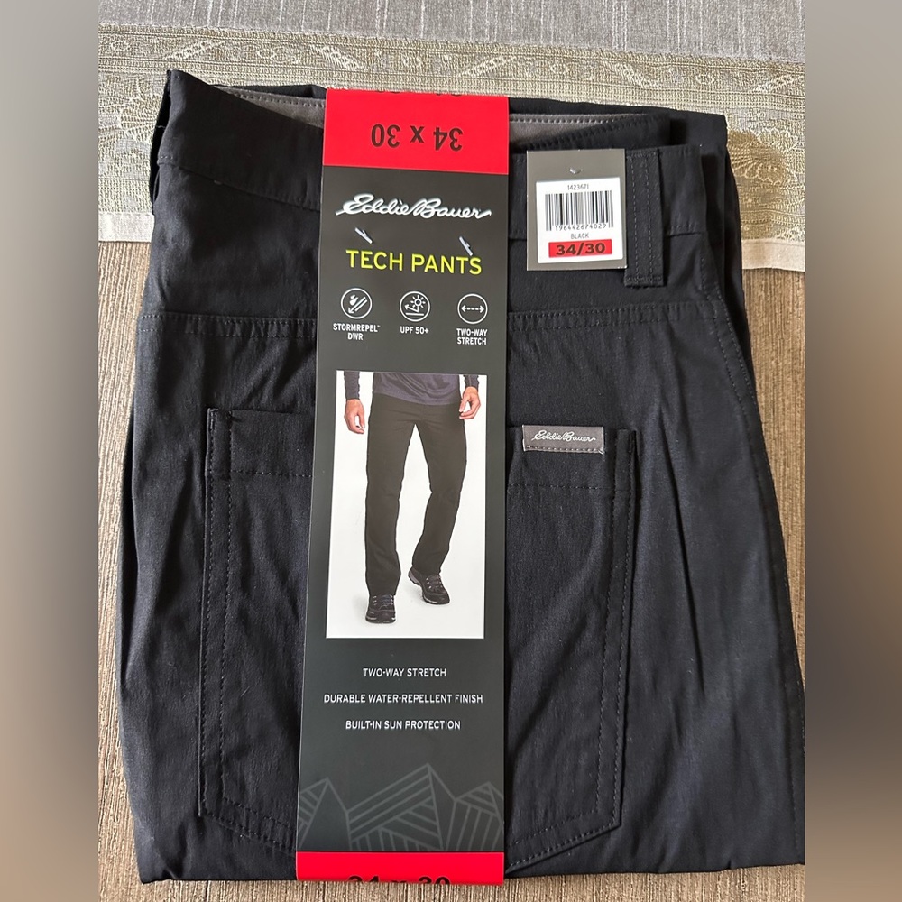 Eddie Bauer Men's Tech Black Water Repellant Pants New - Picture 4 of 11